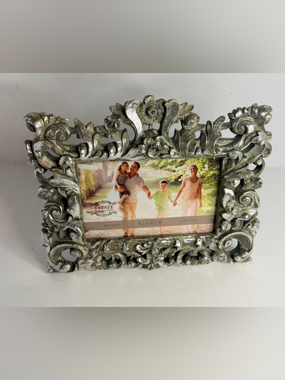 Sicura Estate Collection Ornate Silver Floral Picture Frame 6x4 Baroque Style
